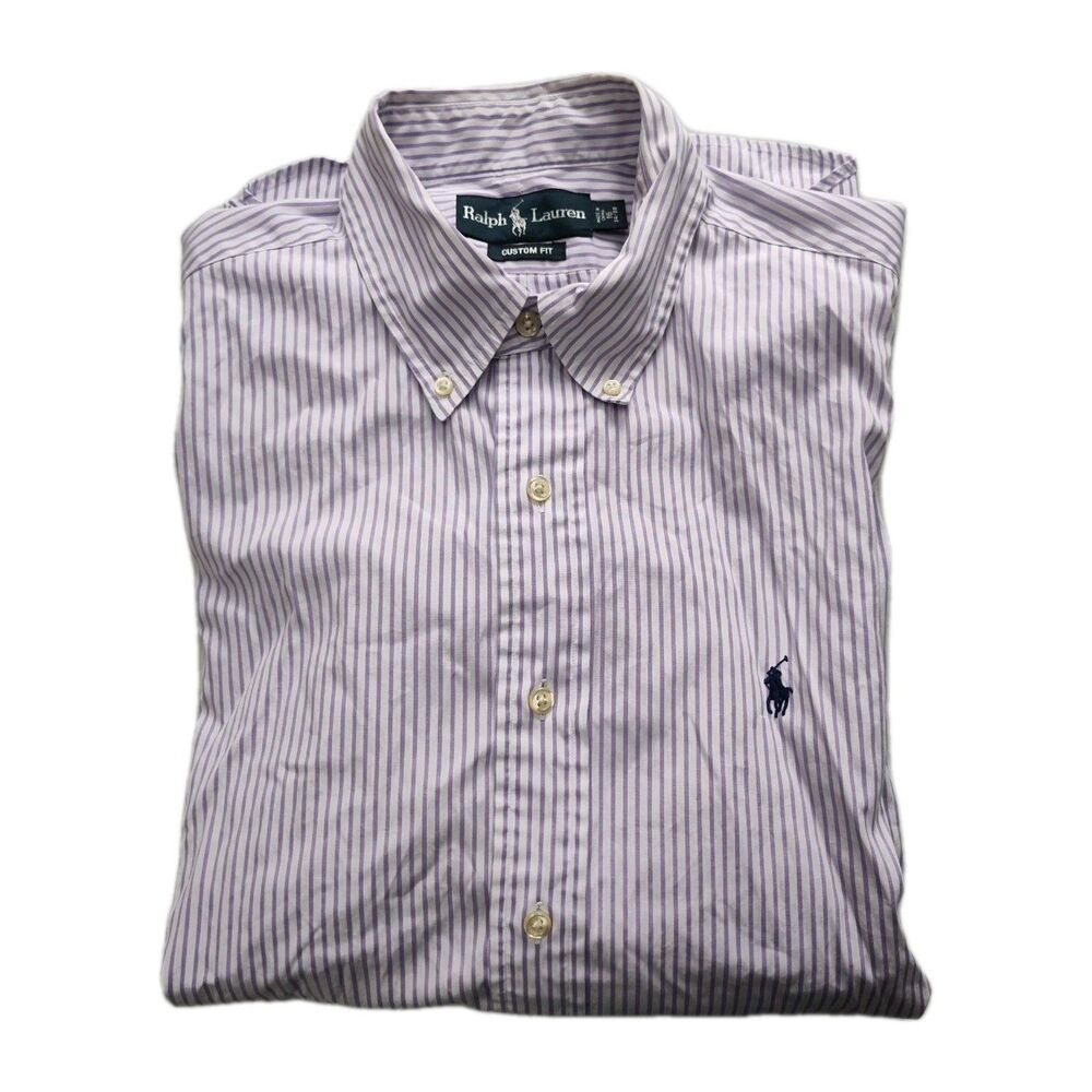 Ralph Lauren men's button-up shirt, 16, 34/35, purple stripe, long sleeves VGC - Picture 8 of 9